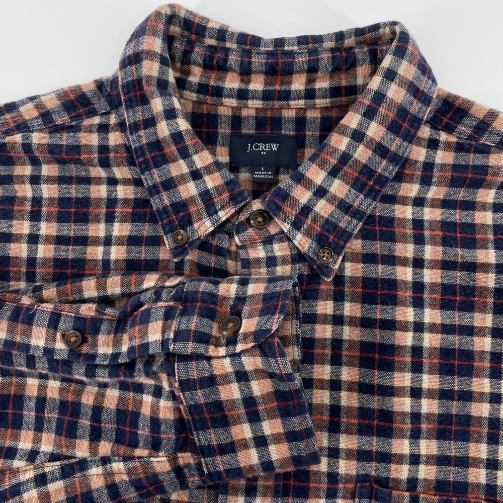 J.Crew Men's Flannel Shirt Size Large Navy Plaid Elbow Patches Button Down